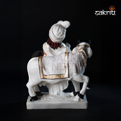 Sacred Needs Marble Dust Cow Krishna Idol – 8.5 Inch (21.6 cm) Height | Radha Krishna with Cow Statue for Temple, Pooja Room & Home Décor