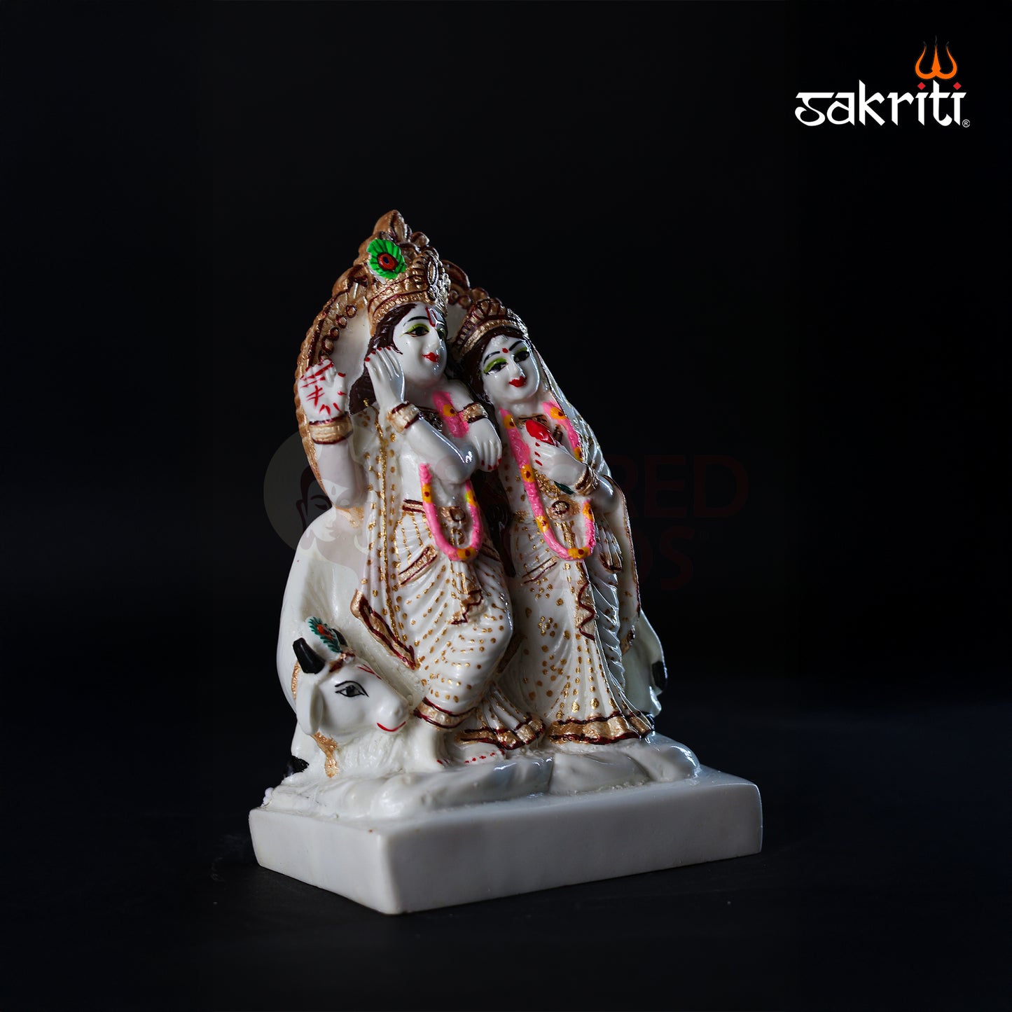 Sacred Needs Marble Dust Radha Krishna with Cow Idol – 18 Inch (45.7 cm) Height | Temple & Home Pooja Room Décor
