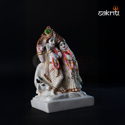 Sacred Needs Marble Dust Radha Krishna with Cow Idol – 18 Inch (45.7 cm) Height | Temple & Home Pooja Room Décor