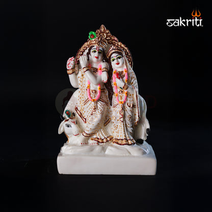 Sacred Needs Marble Dust Radha Krishna with Cow Idol – 18 Inch (45.7 cm) Height | Temple & Home Pooja Room Décor