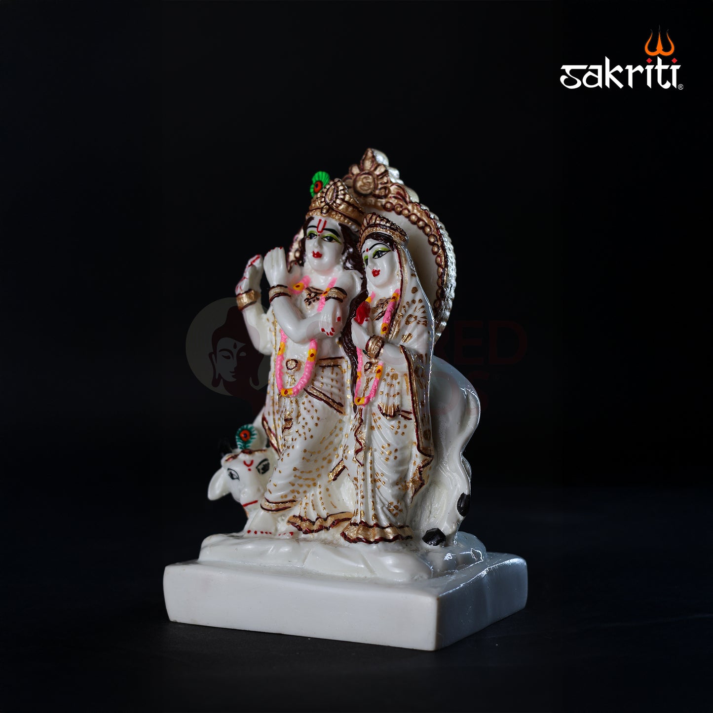 Sacred Needs Marble Dust Radha Krishna with Cow Idol – 18 Inch (45.7 cm) Height | Temple & Home Pooja Room Décor