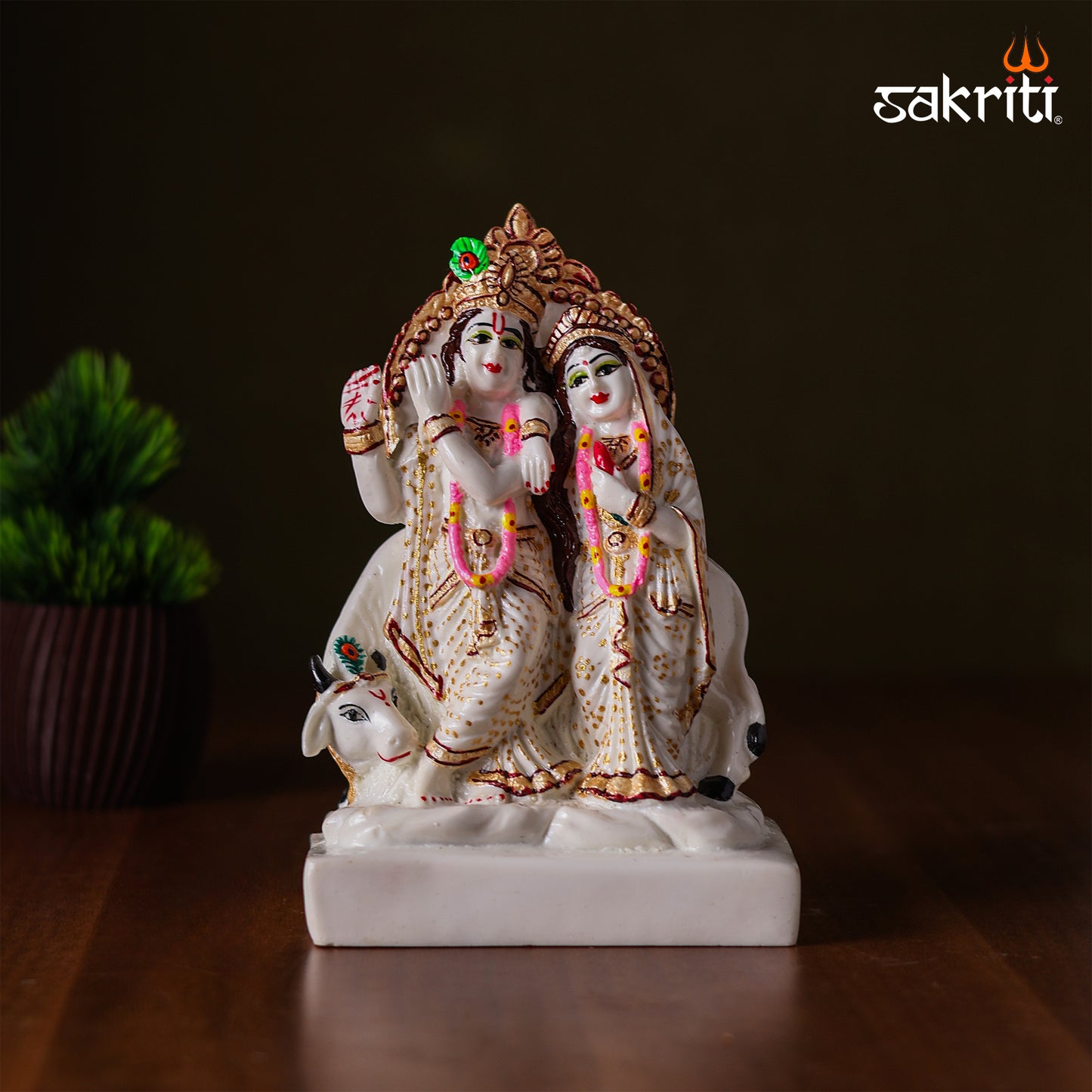 Sacred Needs Marble Dust Radha Krishna with Cow Idol – 18 Inch (45.7 cm) Height | Temple & Home Pooja Room Décor