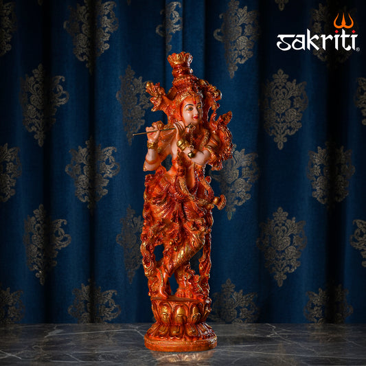 Sacred Needs Marble Dust Krishna Idol – 14 Inch (35.6 cm) Height | Beautiful Lord Krishna Statue for Temple, Pooja Room & Vastu Home Décor