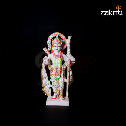 Marble Dust Ram Darbar Set – 17 Inch Height | Lord Rama, Sita, Lakshman & Hanuman Figurine for Temple & Spiritual Home Decor