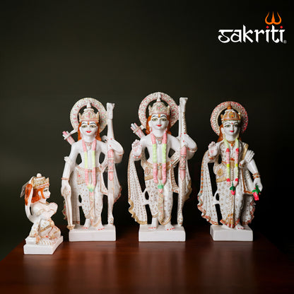 Marble Dust Ram Darbar Set – 17 Inch Height | Lord Rama, Sita, Lakshman & Hanuman Figurine for Temple & Spiritual Home Decor