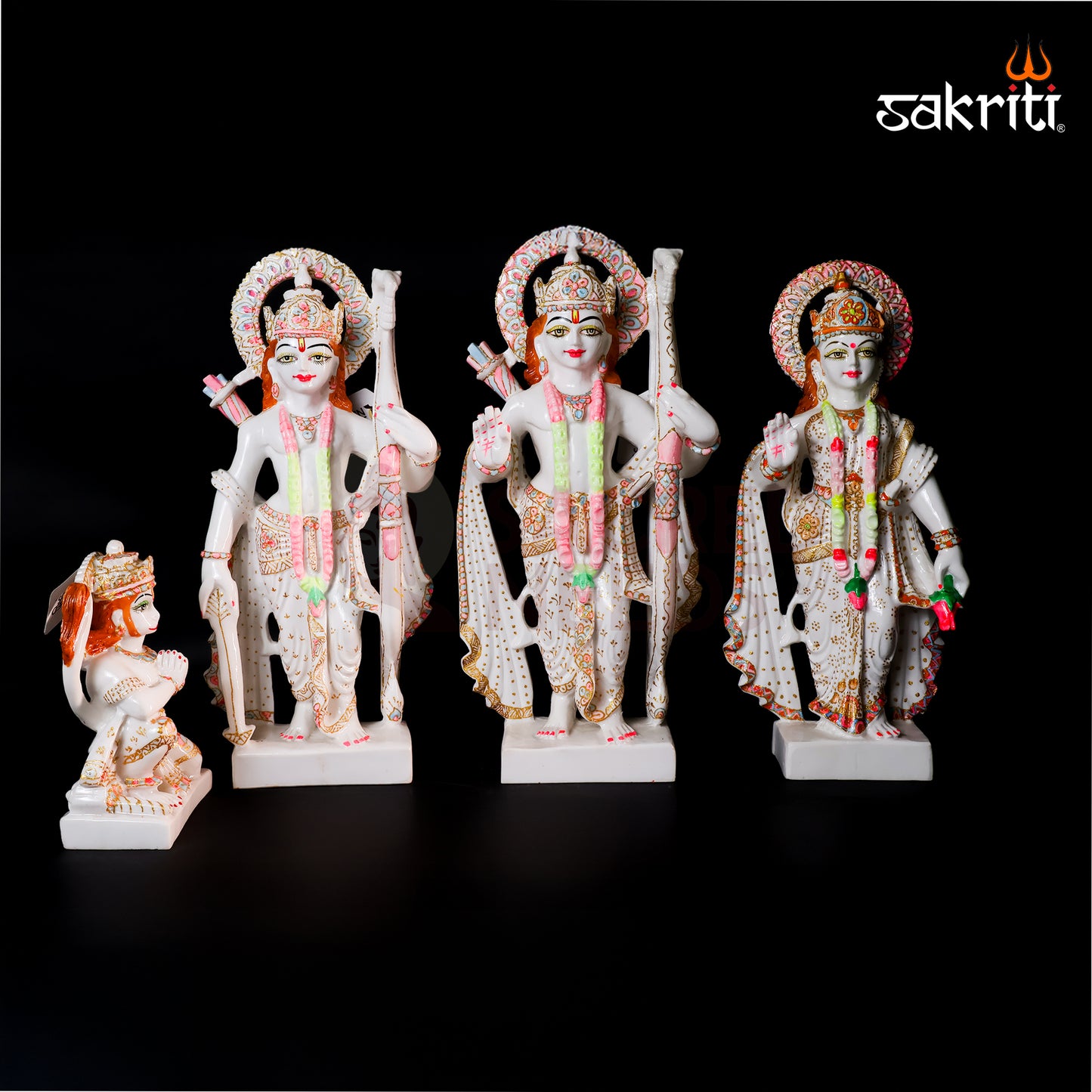 Marble Dust Ram Darbar Set – 17 Inch Height | Lord Rama, Sita, Lakshman & Hanuman Figurine for Temple & Spiritual Home Decor
