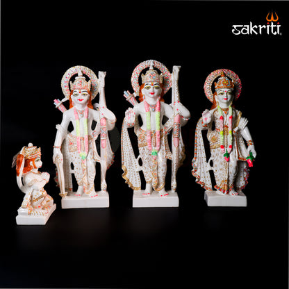 Marble Dust Ram Darbar Set – 17 Inch Height | Lord Rama, Sita, Lakshman & Hanuman Figurine for Temple & Spiritual Home Decor