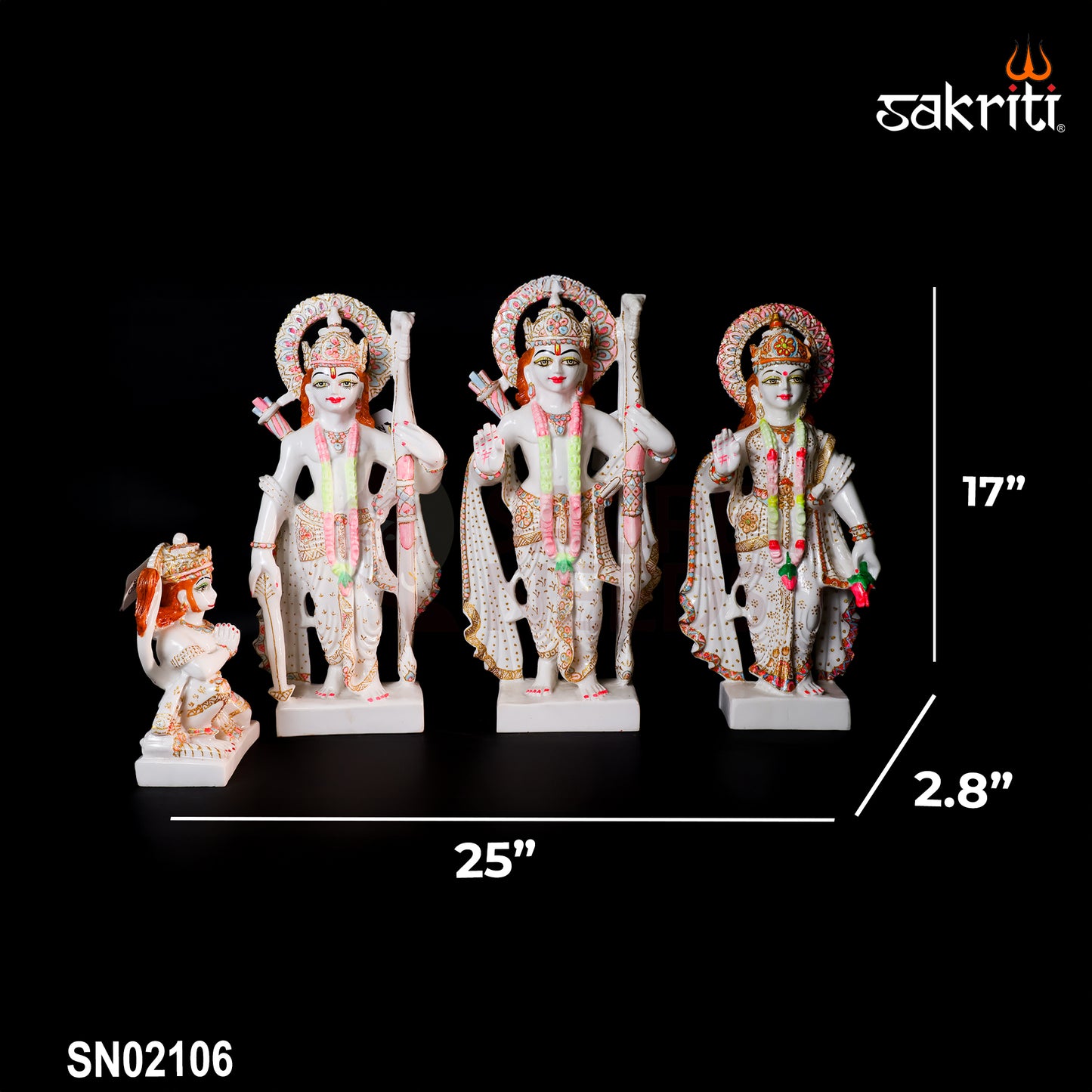 Marble Dust Ram Darbar Set – 17 Inch Height | Lord Rama, Sita, Lakshman & Hanuman Figurine for Temple & Spiritual Home Decor