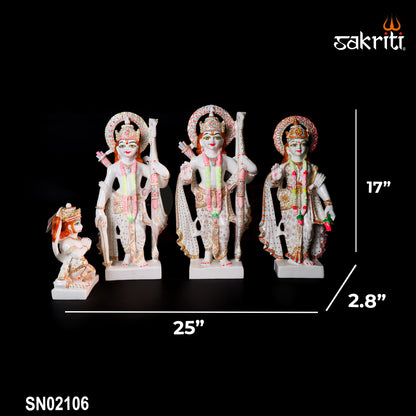 Marble Dust Ram Darbar Set – 17 Inch Height | Lord Rama, Sita, Lakshman & Hanuman Figurine for Temple & Spiritual Home Decor