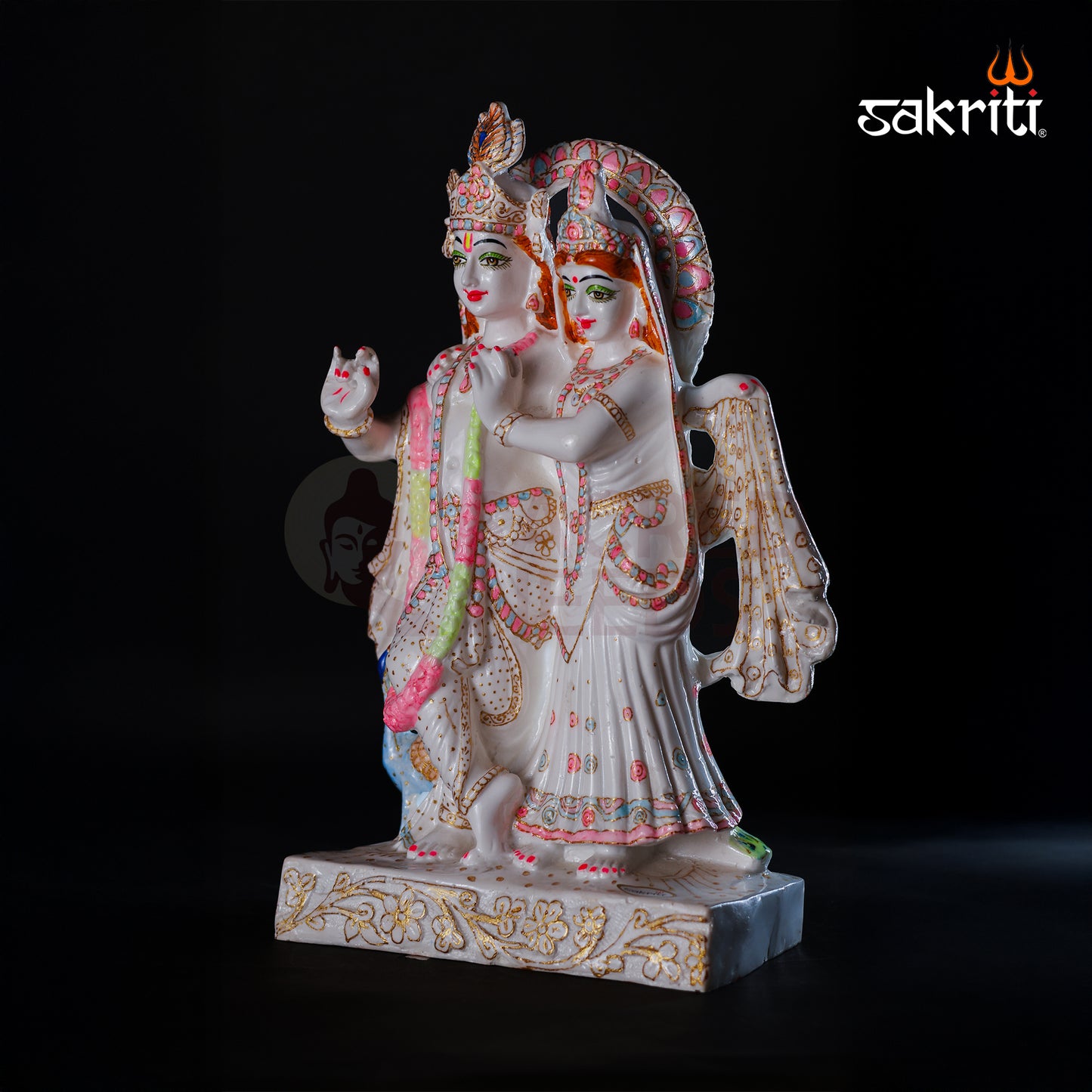 Marble Dust Radha Krishna with Peacock – 14.7 Inch Height | Spiritual & Temple Decor