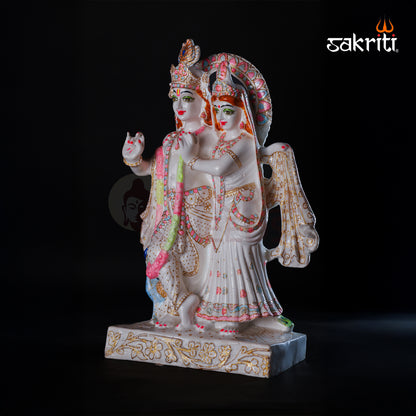 Marble Dust Radha Krishna with Peacock – 14.7 Inch Height | Spiritual & Temple Decor