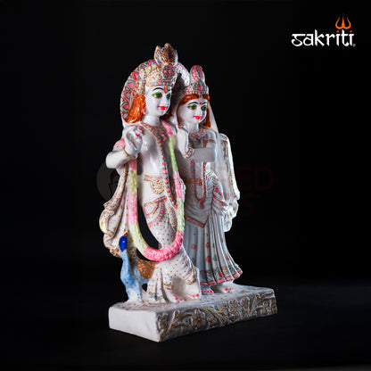 Marble Dust Radha Krishna with Peacock – 14.7 Inch Height | Spiritual & Temple Decor