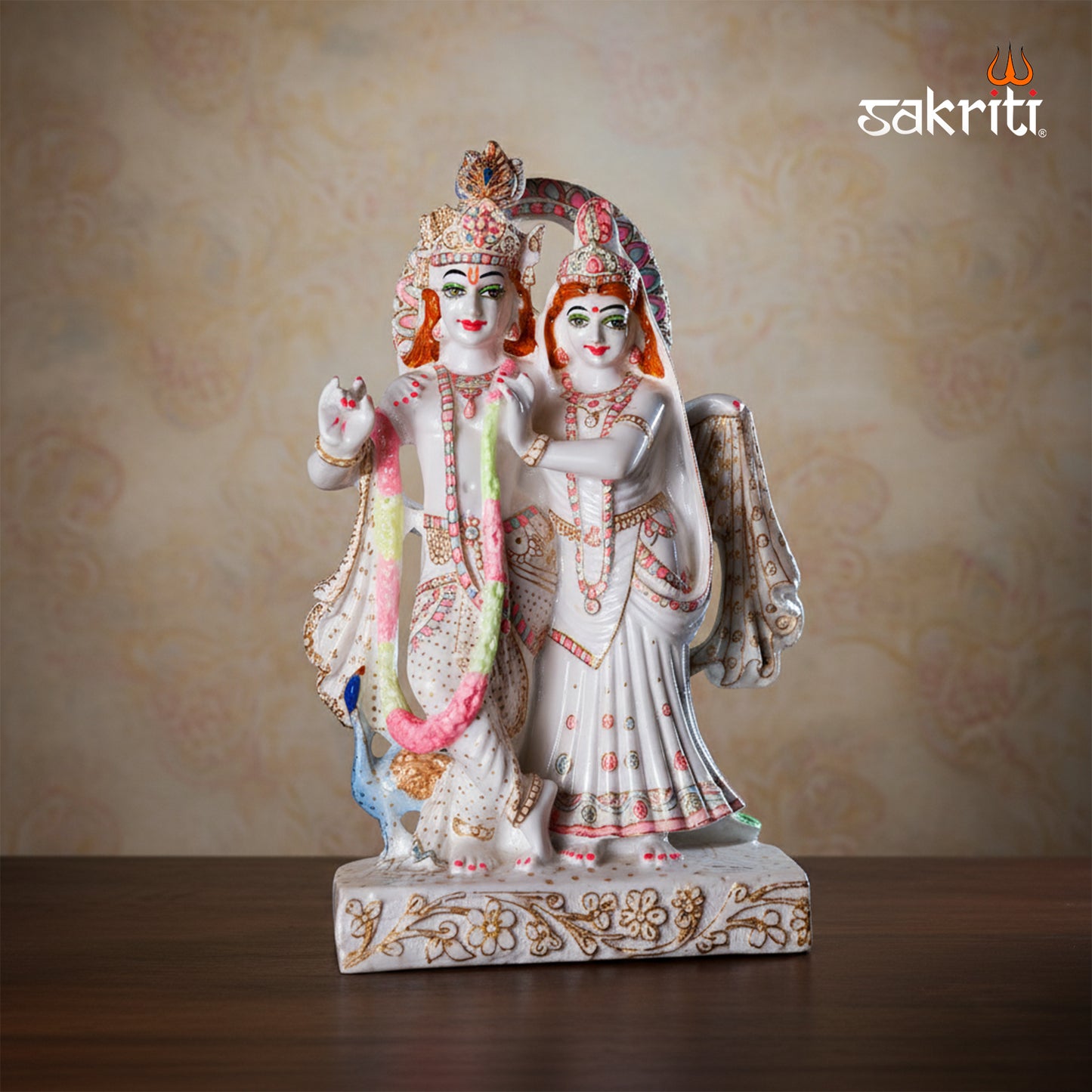 Marble Dust Radha Krishna with Peacock – 14.7 Inch Height | Spiritual & Temple Decor