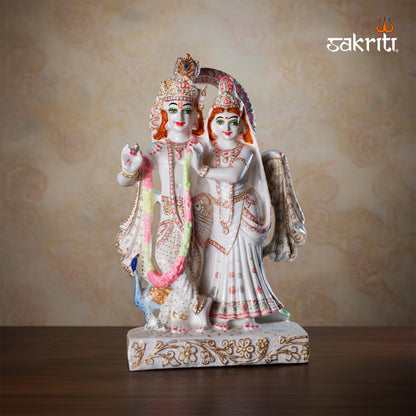 Marble Dust Radha Krishna with Peacock – 14.7 Inch Height | Spiritual & Temple Decor