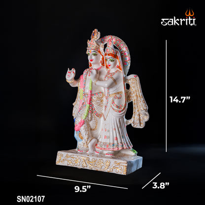 Marble Dust Radha Krishna with Peacock – 14.7 Inch Height | Spiritual & Temple Decor