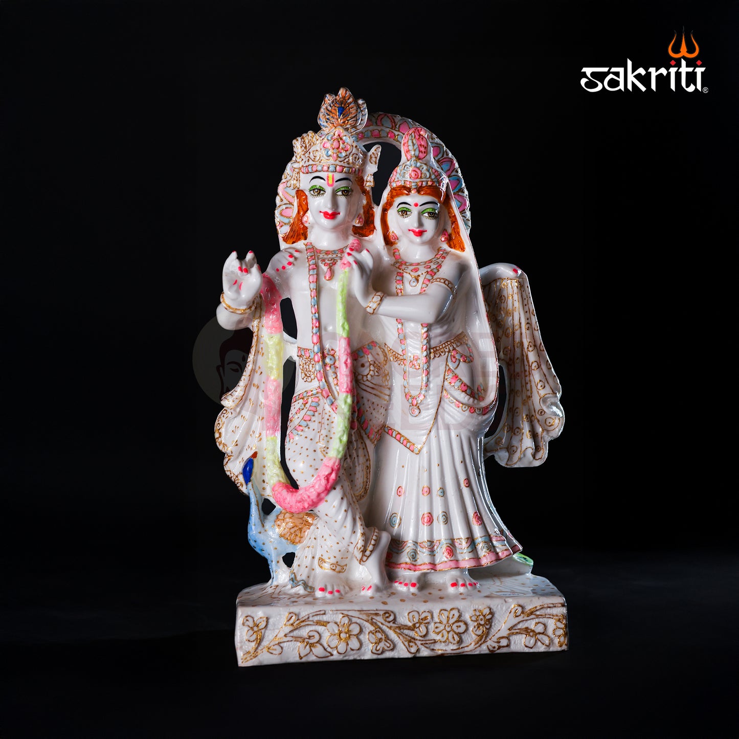 Marble Dust Radha Krishna with Peacock – 14.7 Inch Height | Spiritual & Temple Decor