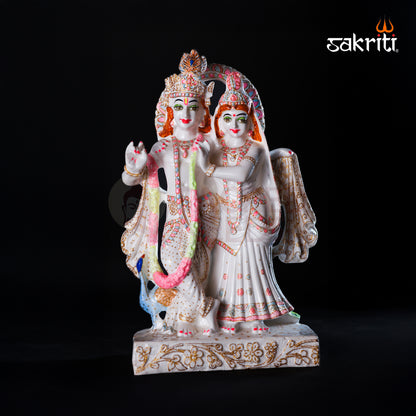 Marble Dust Radha Krishna with Peacock – 14.7 Inch Height | Spiritual & Temple Decor