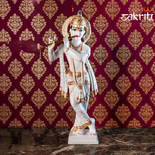 Sacred Needs Marble Dust Krishna Idol – 26 Inch (66 cm) Height | Large Standing Krishna Statue for Temple, Pooja Room & Home Decoration