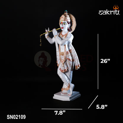 Sacred Needs Marble Dust Krishna Idol – 26 Inch (66 cm) Height | Large Standing Krishna Statue for Temple, Pooja Room & Home Decoration