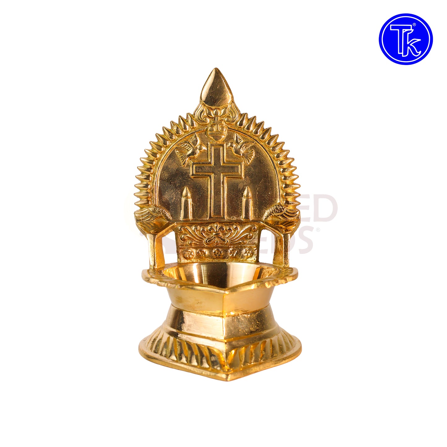 Sacred Needs Brass Cross Vilakku – 5.9 Inch (15 cm) Height | Traditional Pooja Lamp for Temple & Home Décor