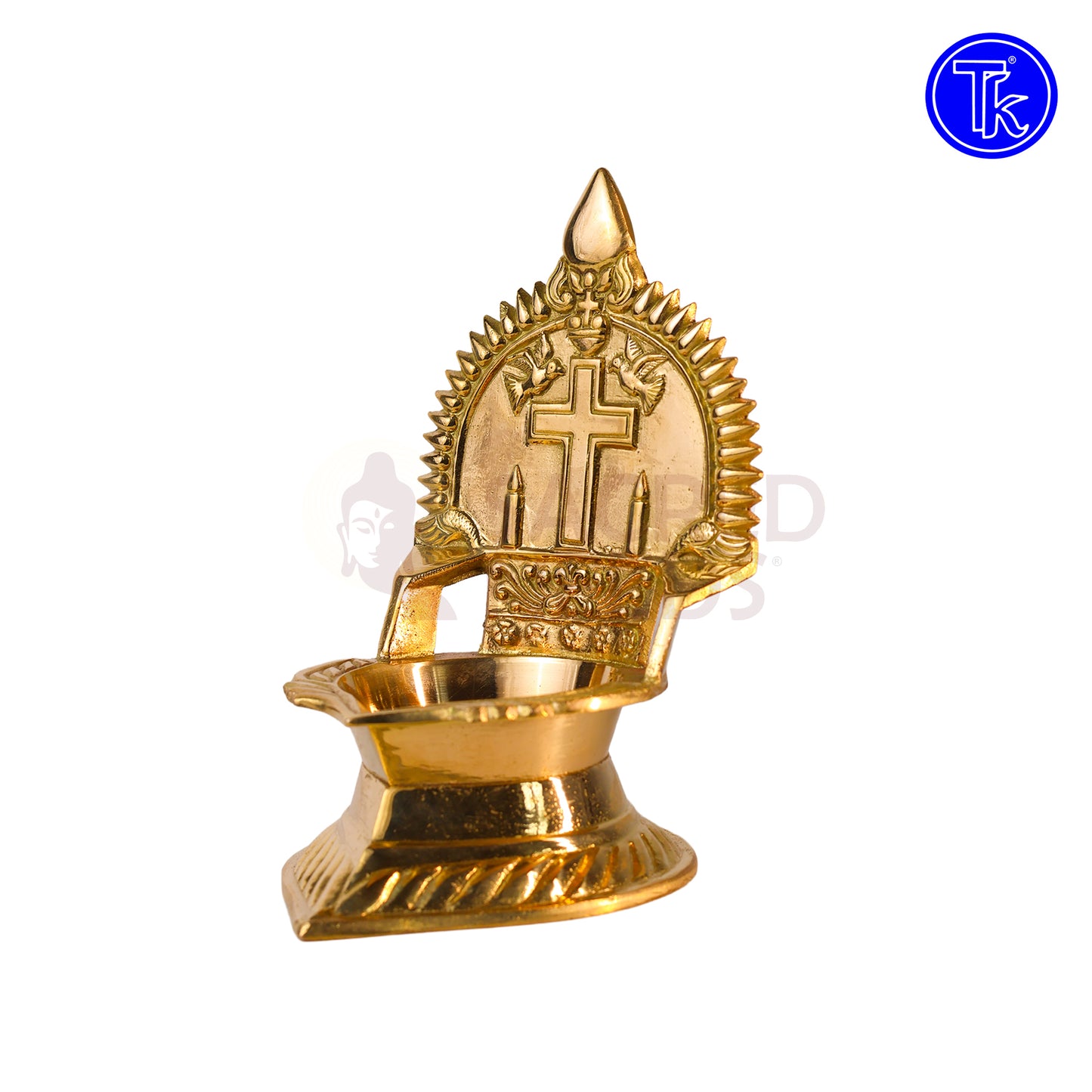 Sacred Needs Brass Cross Vilakku – 5.9 Inch (15 cm) Height | Traditional Pooja Lamp for Temple & Home Décor
