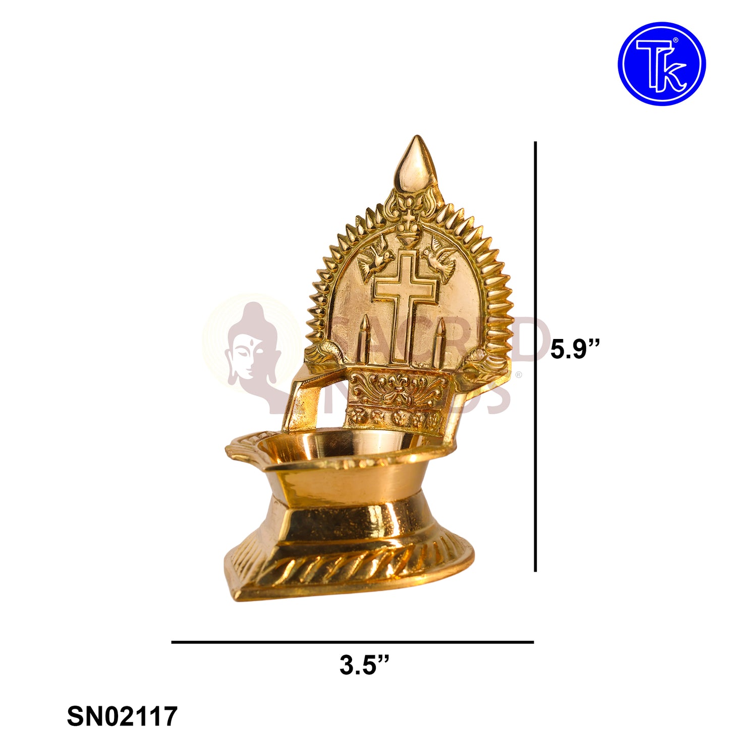 Sacred Needs Brass Cross Vilakku – 5.9 Inch (15 cm) Height | Traditional Pooja Lamp for Temple & Home Décor