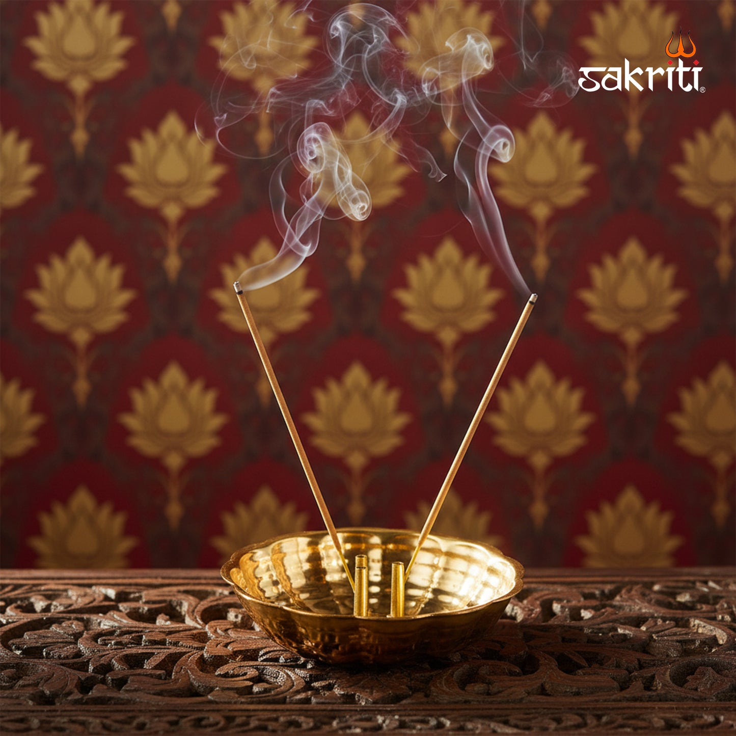 Sacred Needs ICC Plate Agarbatti Stand – 3.4 Inch (8.6 cm) Diameter | Brass Finish Incense Stick Holder for Pooja & Home Temple