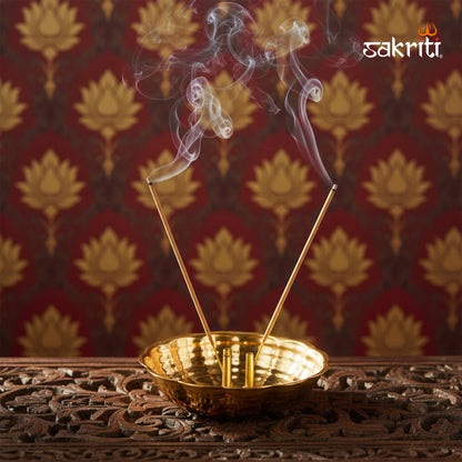 Sacred Needs ICC Plate Agarbatti Stand – 3.4 Inch (8.6 cm) Diameter | Brass Finish Incense Stick Holder for Pooja & Home Temple