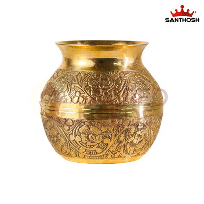 Brass Emboss Kavadi Chambu – 3.8 Inch Length | Traditional Brass Pot for Pooja, Abhishekam & Temple Rituals