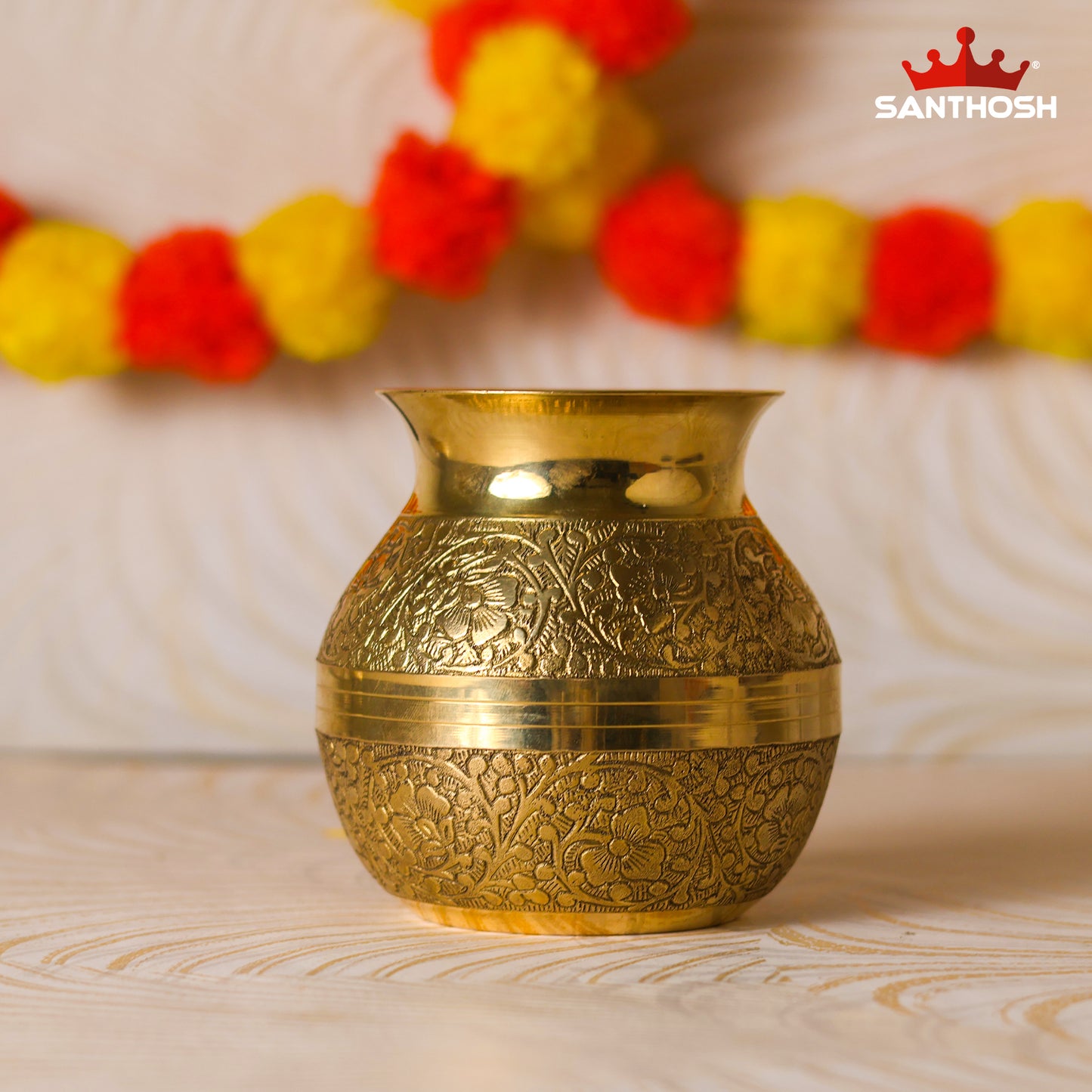 Brass Emboss Kavadi Chambu – 4 Inch Length | Traditional Brass Pot for Pooja, Abhishekam & Temple Rituals