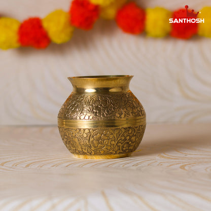 Brass Emboss Kavadi Chambu – 4.4 Inch Length | Traditional Brass Pot for Pooja, Abhishekam & Temple Rituals