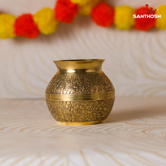 Brass Emboss Kavadi Chambu – 4.4 Inch Length | Traditional Brass Pot for Pooja, Abhishekam & Temple Rituals