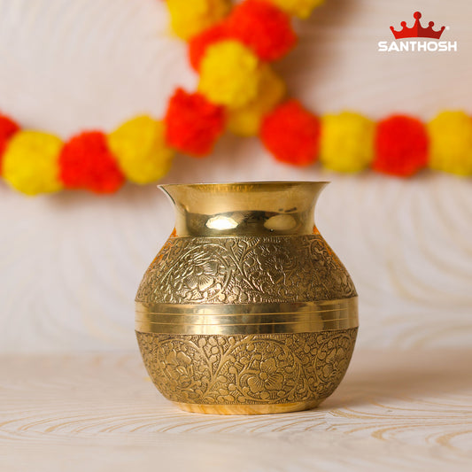Brass Emboss Kavadi Chambu – 5.3 Inch Height | Traditional Brass Pot for Pooja, Abhishekam & Temple Use