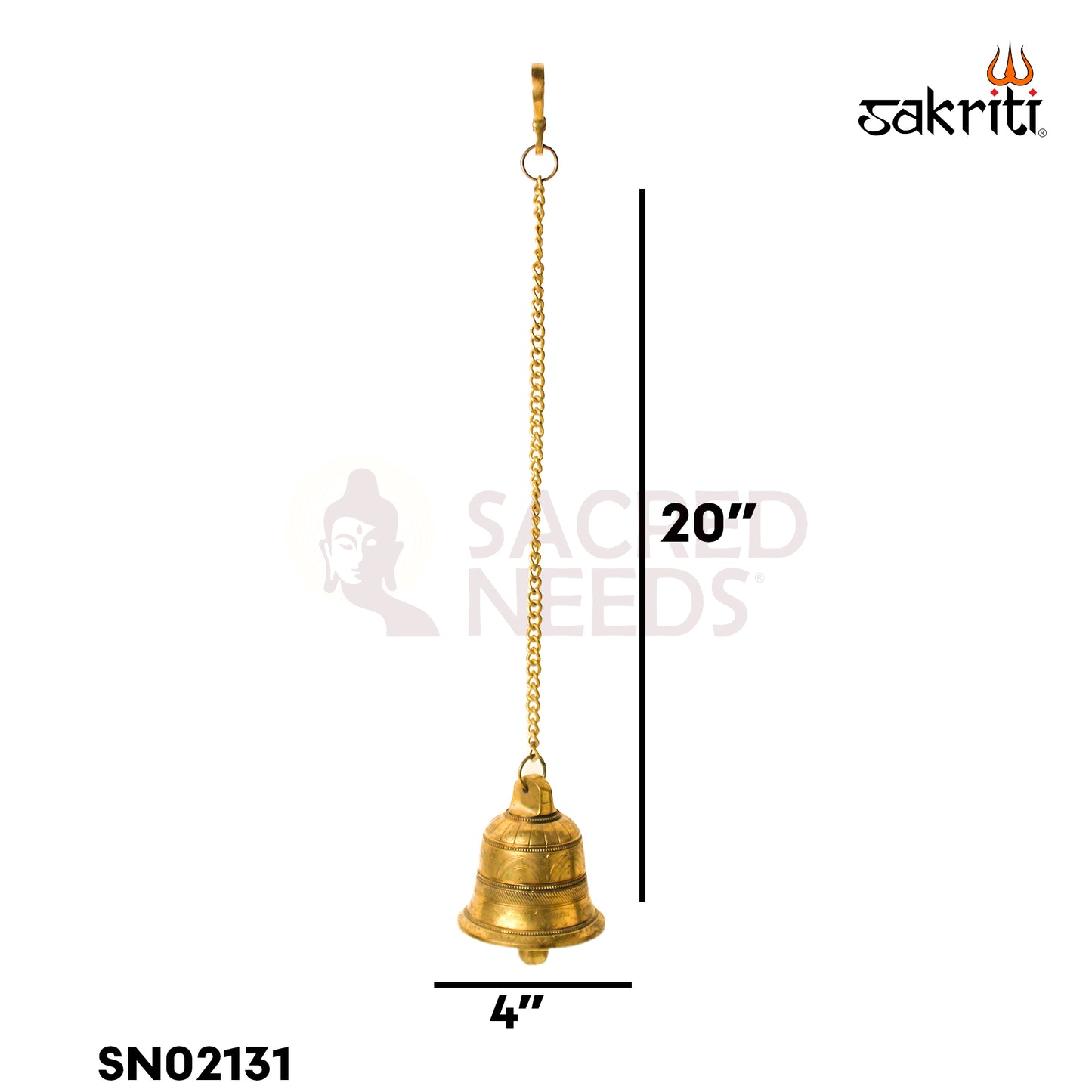 Brass Bell with Chain – 20 Inch Height | Traditional Hanging Temple Bell for Pooja Room & Home Decor
