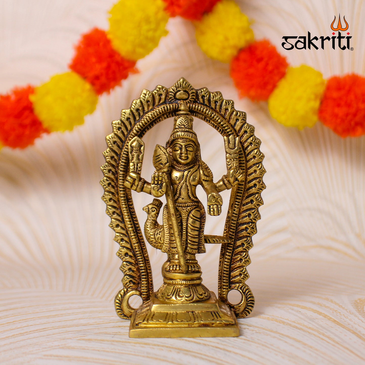 Brass Murugan with Arch – 4.8 Inch Height | Lord Murugan Idol for Pooja Room, Temple & Spiritual Decor
