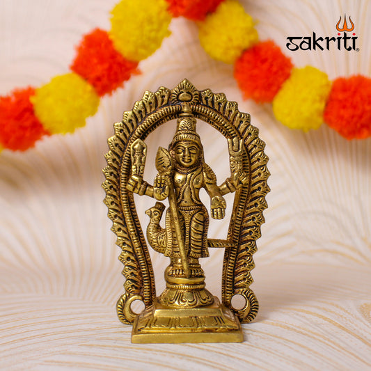 Brass Murugan with Arch – 4.8 Inch Height | Lord Murugan Idol for Pooja Room, Temple & Spiritual Decor