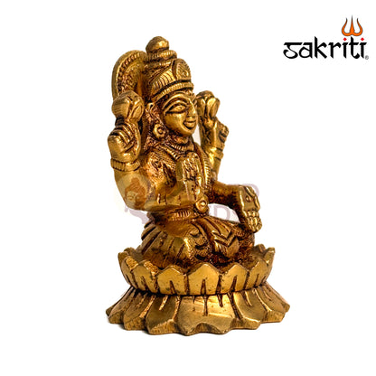 Brass Lotus Lakshmi – 3 Inch Height | Goddess Lakshmi on Lotus Idol for Temple, Pooja Room & Prosperity Decor