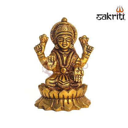 Brass Lotus Lakshmi – 3 Inch Height | Goddess Lakshmi on Lotus Idol for Temple, Pooja Room & Prosperity Decor