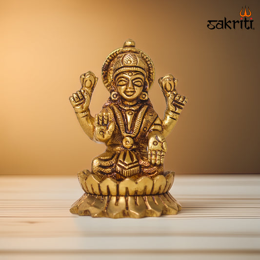 Brass Lotus Lakshmi – 3 Inch Height | Goddess Lakshmi on Lotus Idol for Temple, Pooja Room & Prosperity Decor