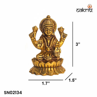 Brass Lotus Lakshmi – 3 Inch Height | Goddess Lakshmi on Lotus Idol for Temple, Pooja Room & Prosperity Decor