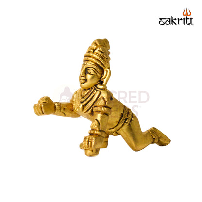 Brass Ladoo Krishna – 2.2 Inch Height | Baby Krishna with Ladoo Idol for Temple, Pooja Room & Home Decor