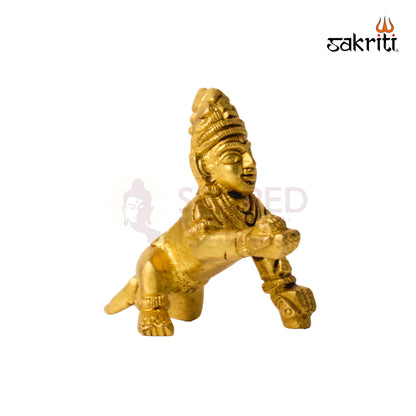 Brass Ladoo Krishna – 2.2 Inch Height | Baby Krishna with Ladoo Idol for Temple, Pooja Room & Home Decor