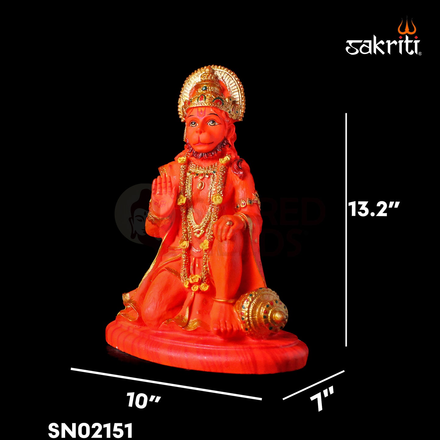 Marble Dust Hanuman Sindoor – 13.2 Inch Height | Devotional Idol for Pooja Room, Temple & Home Decor