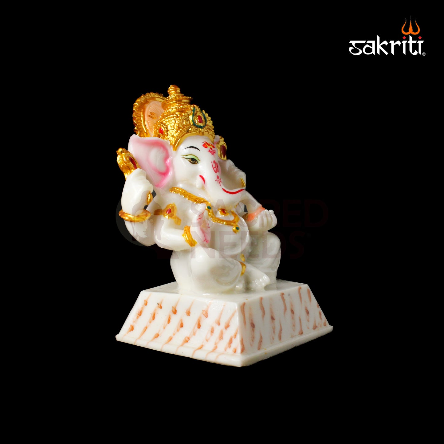 Marble Dust Chowki Ganesha – 6.8 Inch Height | Small Ganesh on Chowki Figurine for Temple & Home Decor