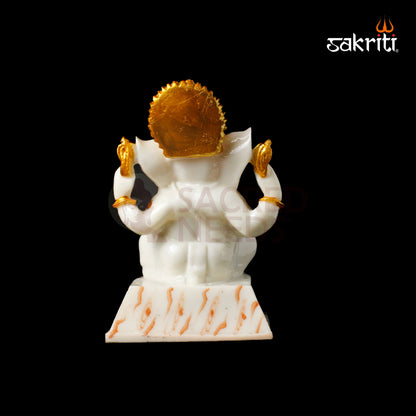 Marble Dust Chowki Ganesha – 6.8 Inch Height | Small Ganesh on Chowki Figurine for Temple & Home Decor