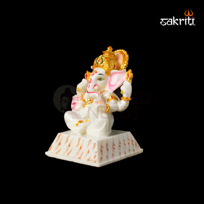 Marble Dust Chowki Ganesha – 6.8 Inch Height | Small Ganesh on Chowki Figurine for Temple & Home Decor