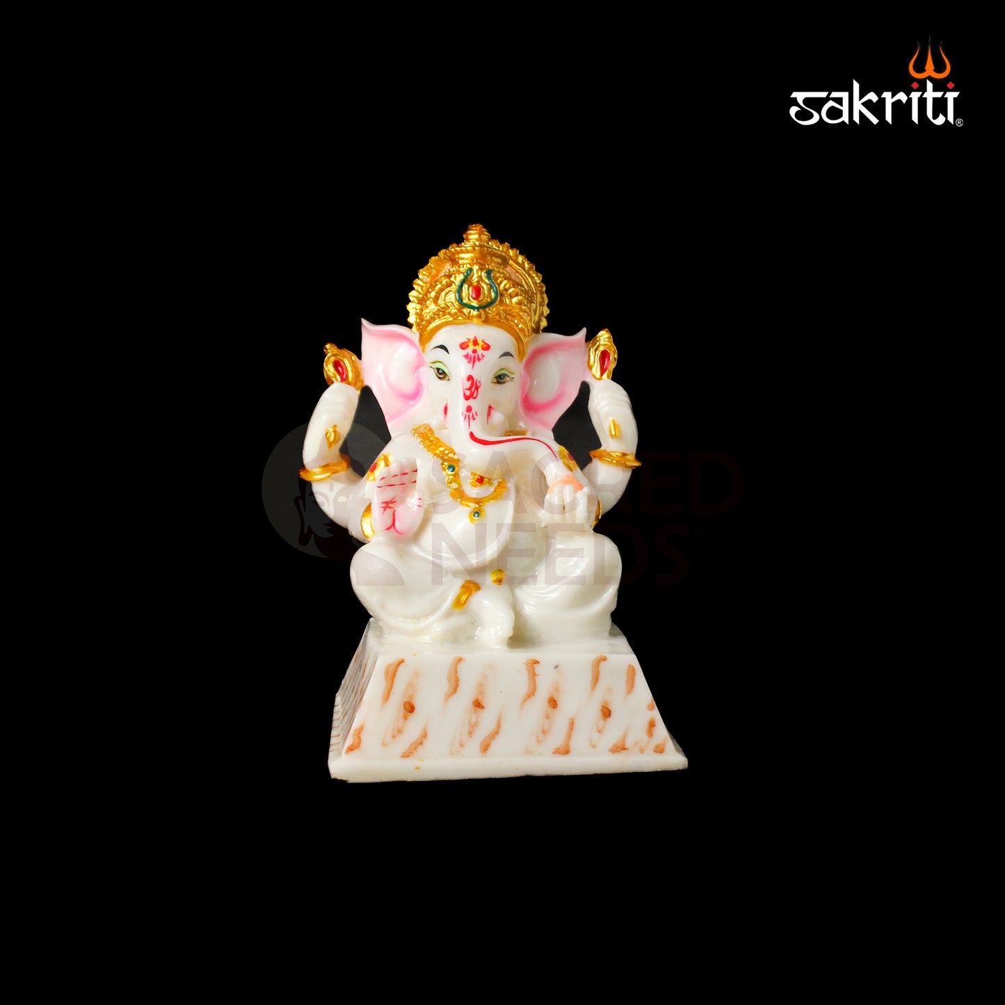 Marble Dust Chowki Ganesha – 6.8 Inch Height | Small Ganesh on Chowki Figurine for Temple & Home Decor