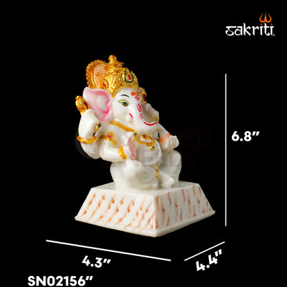 Marble Dust Chowki Ganesha – 6.8 Inch Height | Small Ganesh on Chowki Figurine for Temple & Home Decor