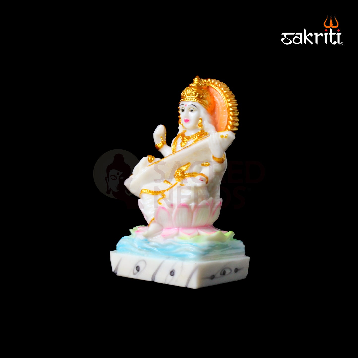 Marble Dust Saraswathi – 5.1 Inch Height | Goddess Saraswati Idol for Knowledge, Temple & Home Decor