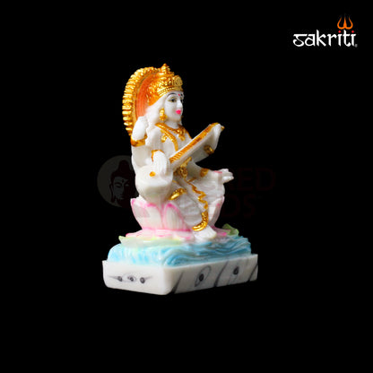 Marble Dust Saraswathi – 5.1 Inch Height | Goddess Saraswati Idol for Knowledge, Temple & Home Decor